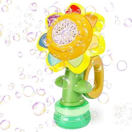 Jovicos Dancing Sunflower Bubble Machine – Rechargeable Light-Up Bubble Blower Toy for Kids, Babies & Girls' Party Gifts