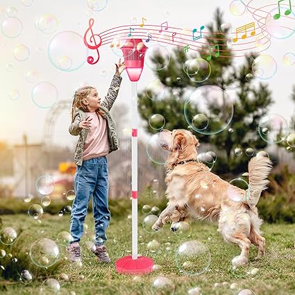Rechargeable Standing Bubble Machine – 47" Adjustable Outdoor Bubble Lamp with Lights & Music for Parties and Weddings